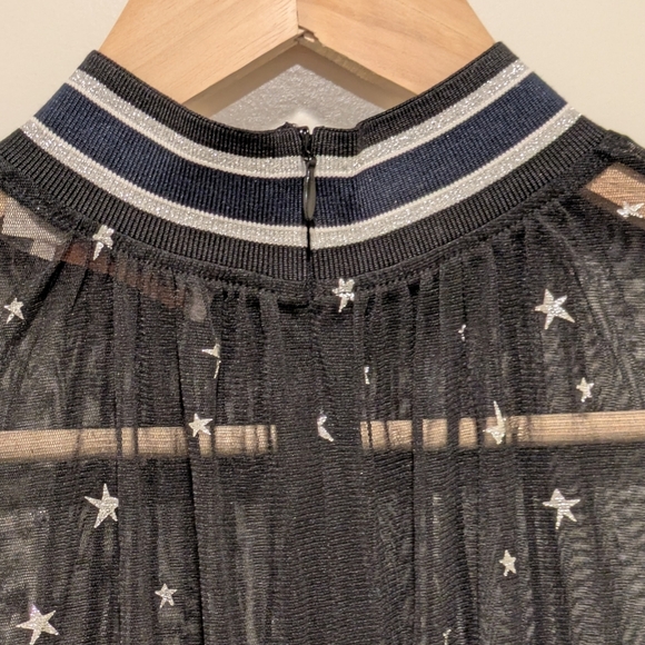 Tory Burch 0 Sheer Stretch Mesh Silver Star Print Dress with Sparkle Collar - Picture 9 of 13